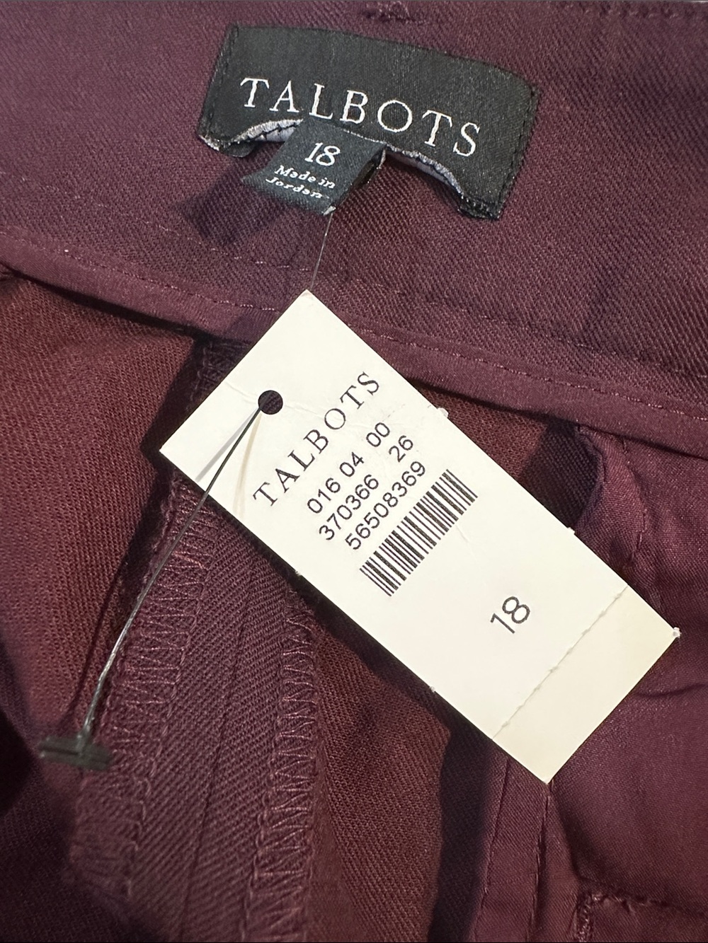 NWT Talbots Wide Leg Cropped Pants Size 18 Burgundy Career Trouser Workwear - Picture 2 of 8